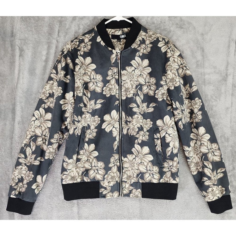 CBG Guess Jacket Womens Small Green Floral Faux Suede Retro Hippie‎ Bomber